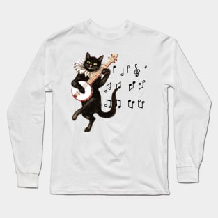 Black Cat and Music Dancing Tshirt Long Sleeve T-Shirt